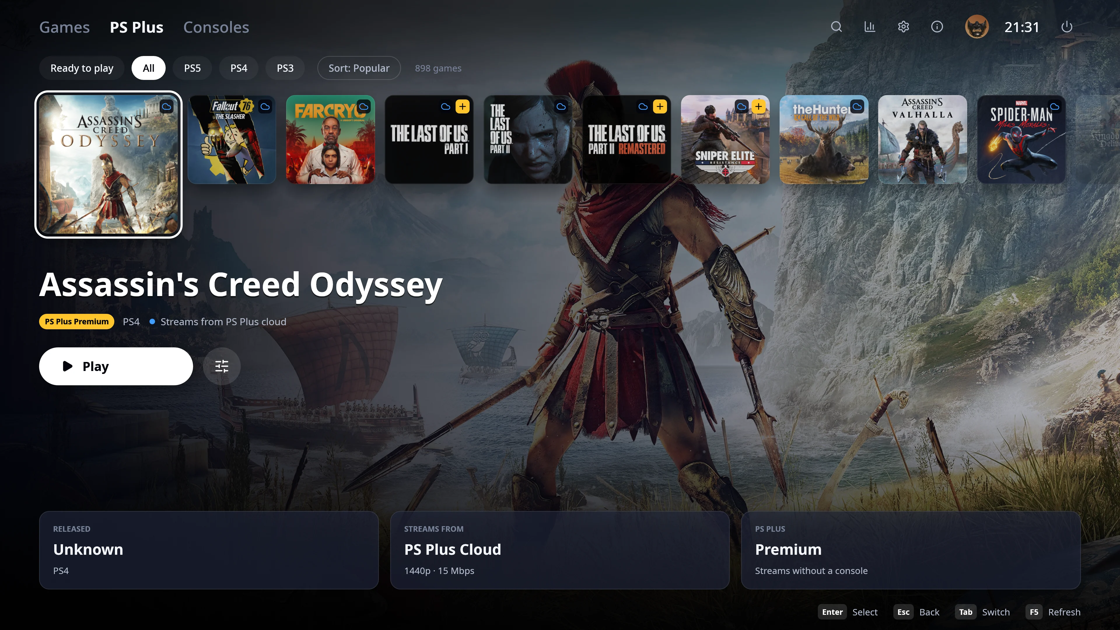 The PS Plus tab: Assassin’s Creed Odyssey among all PS Plus games